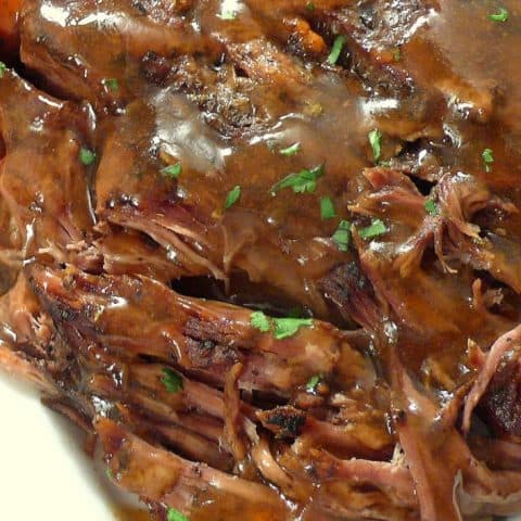 image shows pot roast and gravy