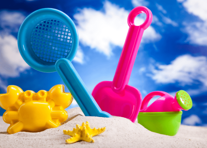 image shows beach toys