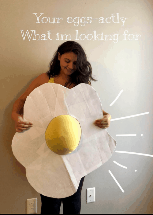 pregnant woman dressed as a fried egg