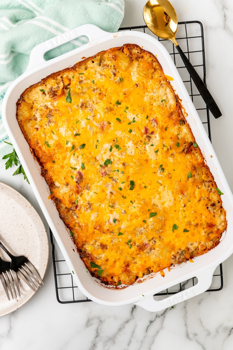 Easy Loaded Bacon Tater Tot Casserole with Sour Cream Mimosas