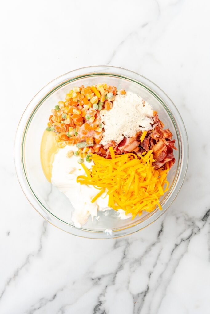 wet ingredients mixed together for recipe for tater tot casserole with sour cream