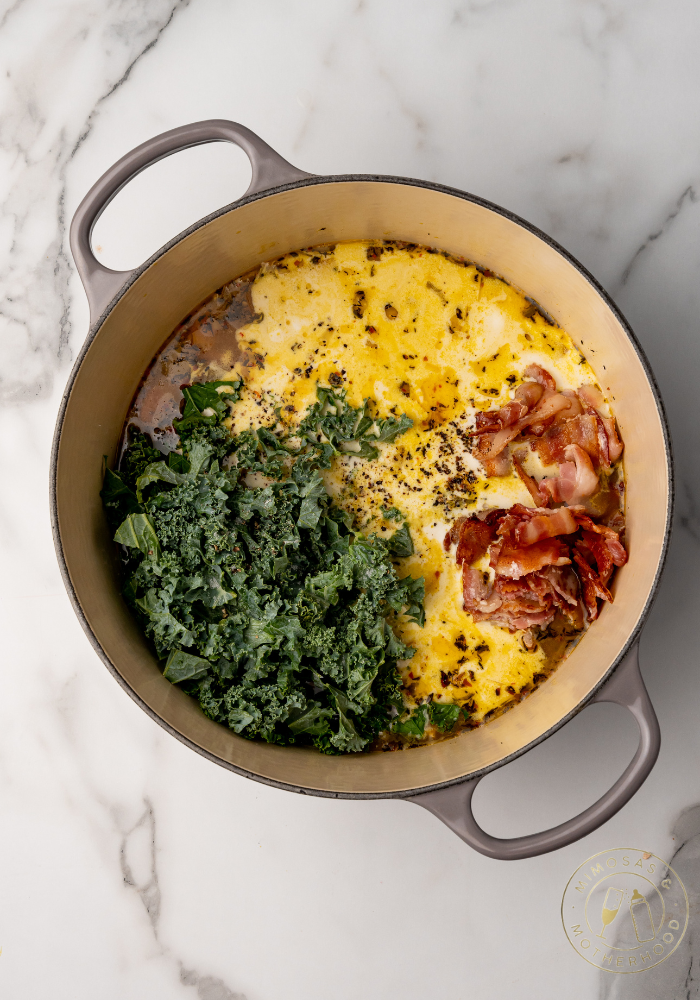 sweet potato kale soup in the pot