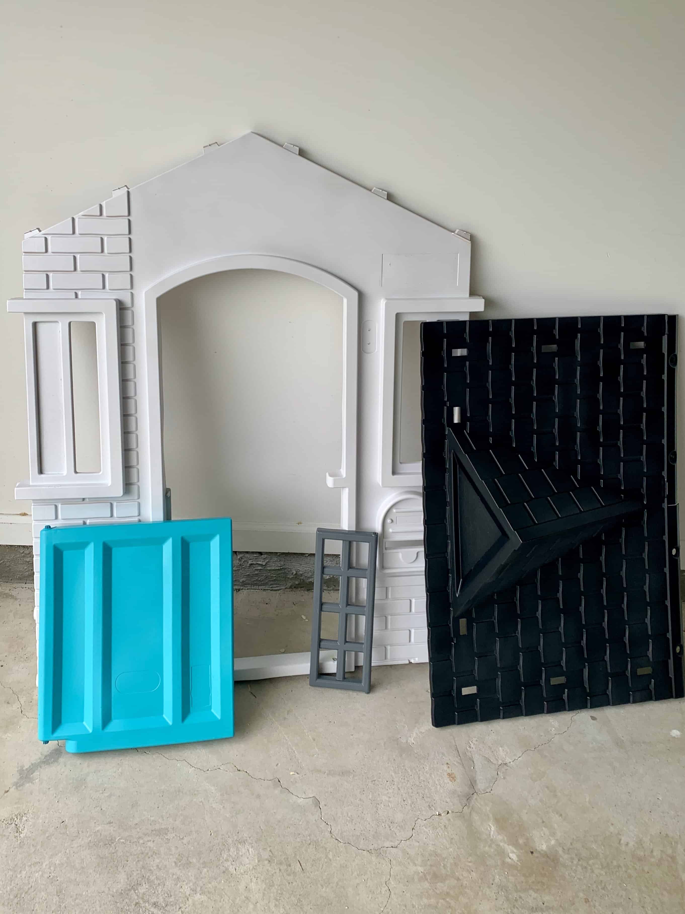 Plastic Playhouse Makeover after spray painting individual pieces