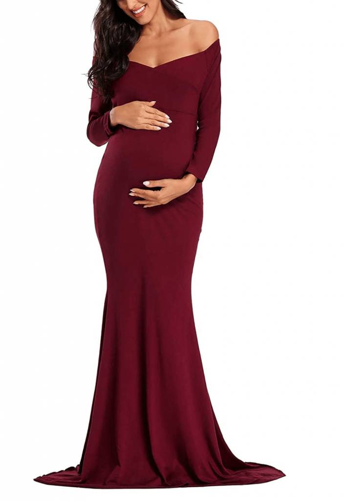 red maternity photoshoot gown