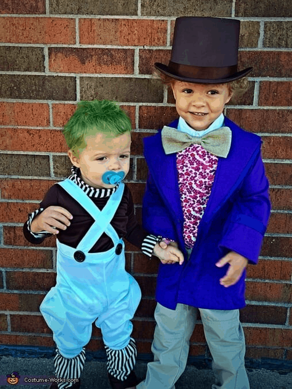 Brothers Oompa Loompa and Willy Wonka halloween costume