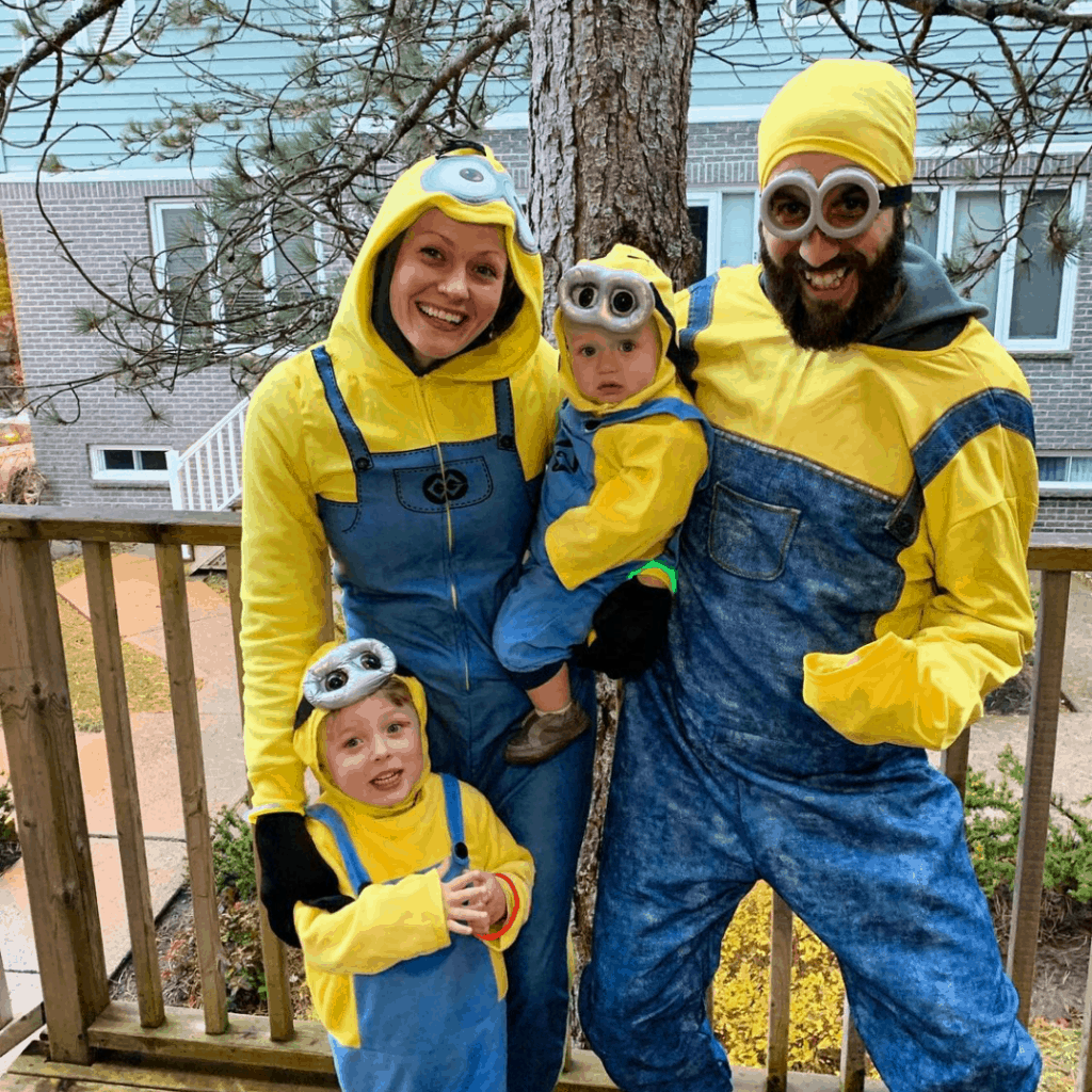 family dressed as minions