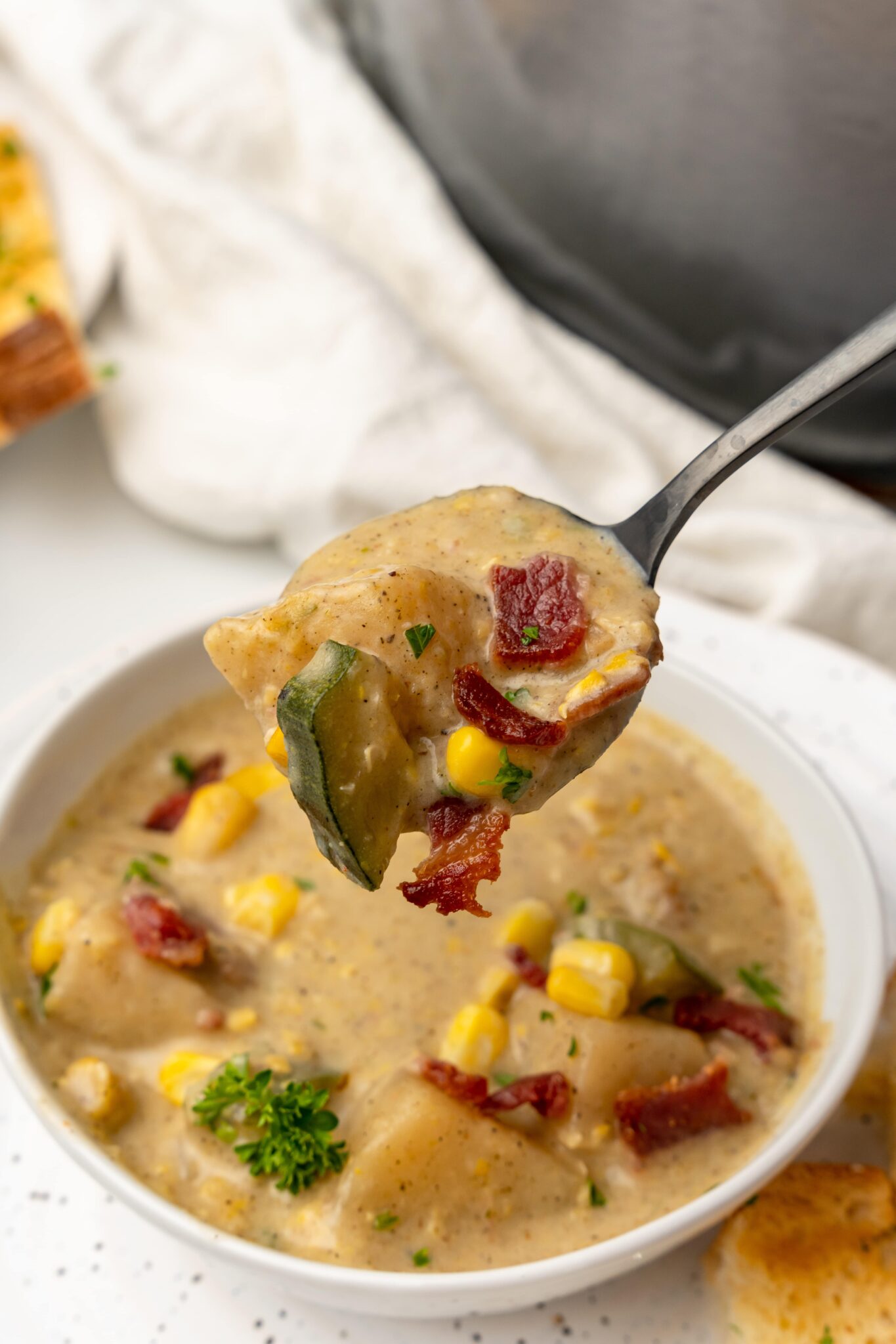 Simple Corn and Zucchini Chowder Mimosas & Motherhood