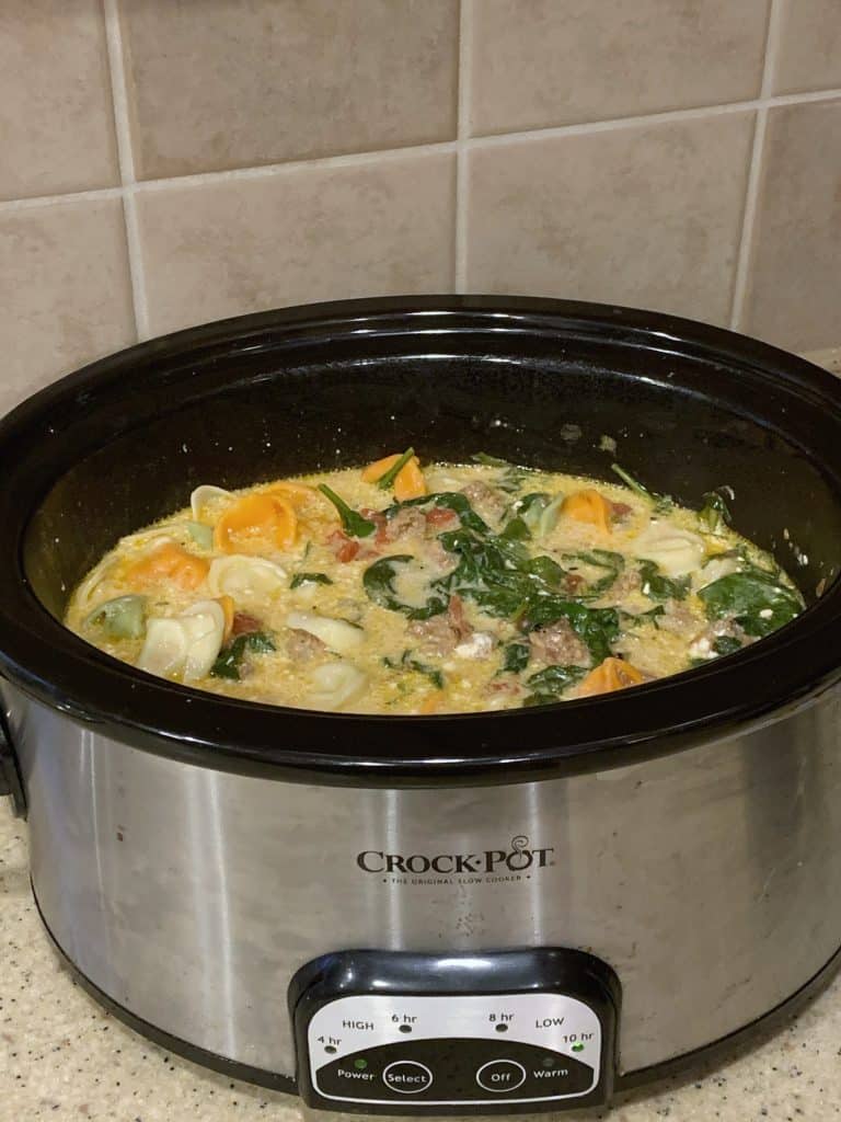 slow cooker crockpot with sausage and tortellini soup