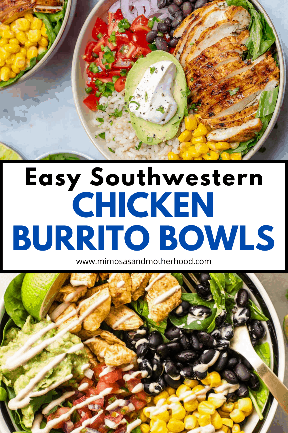 title image for southwestern chicken burrito bowls