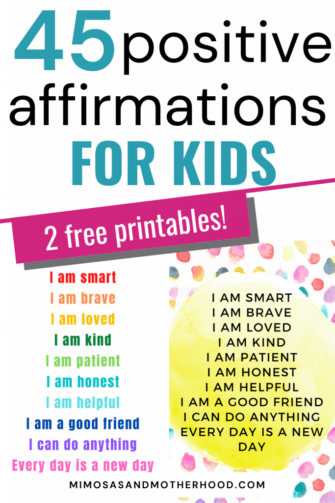 free printable positive affirmations for kids title image