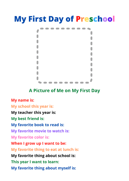 printable first day of school interview