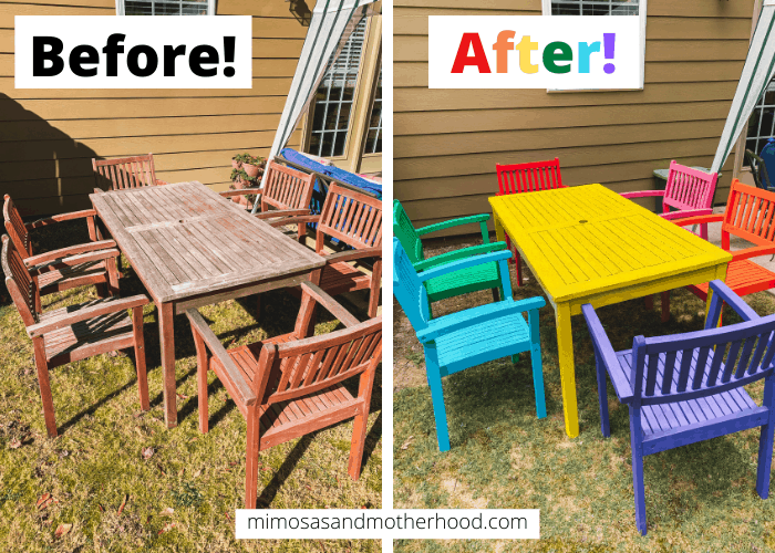 Rainbow Wooden Outdoor Patio Furniture Makeover with Spray Paint