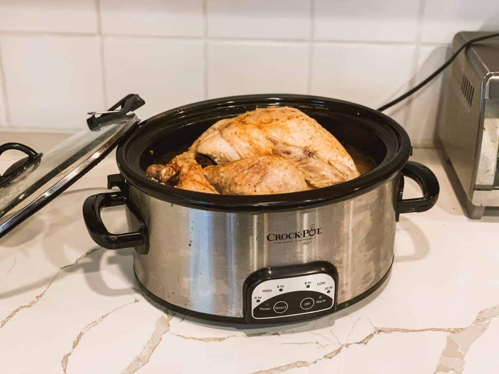 whole turkey roasted in a slow cooker