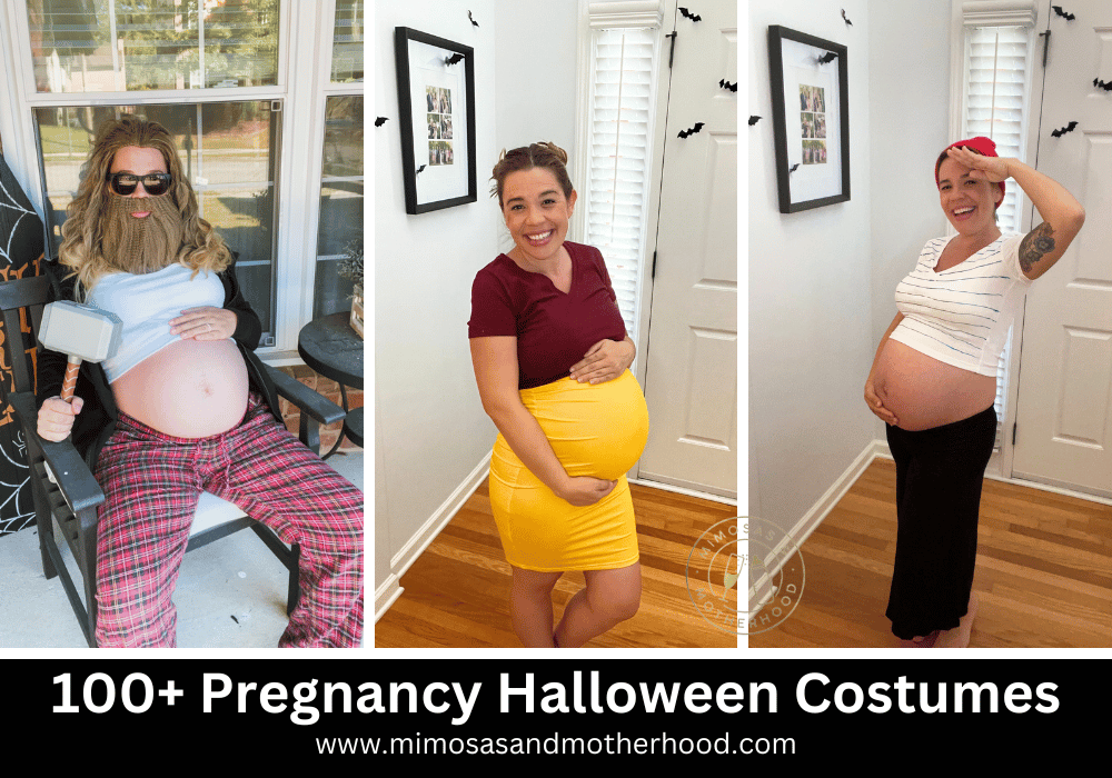 images shows examples of pregnant halloween costumes