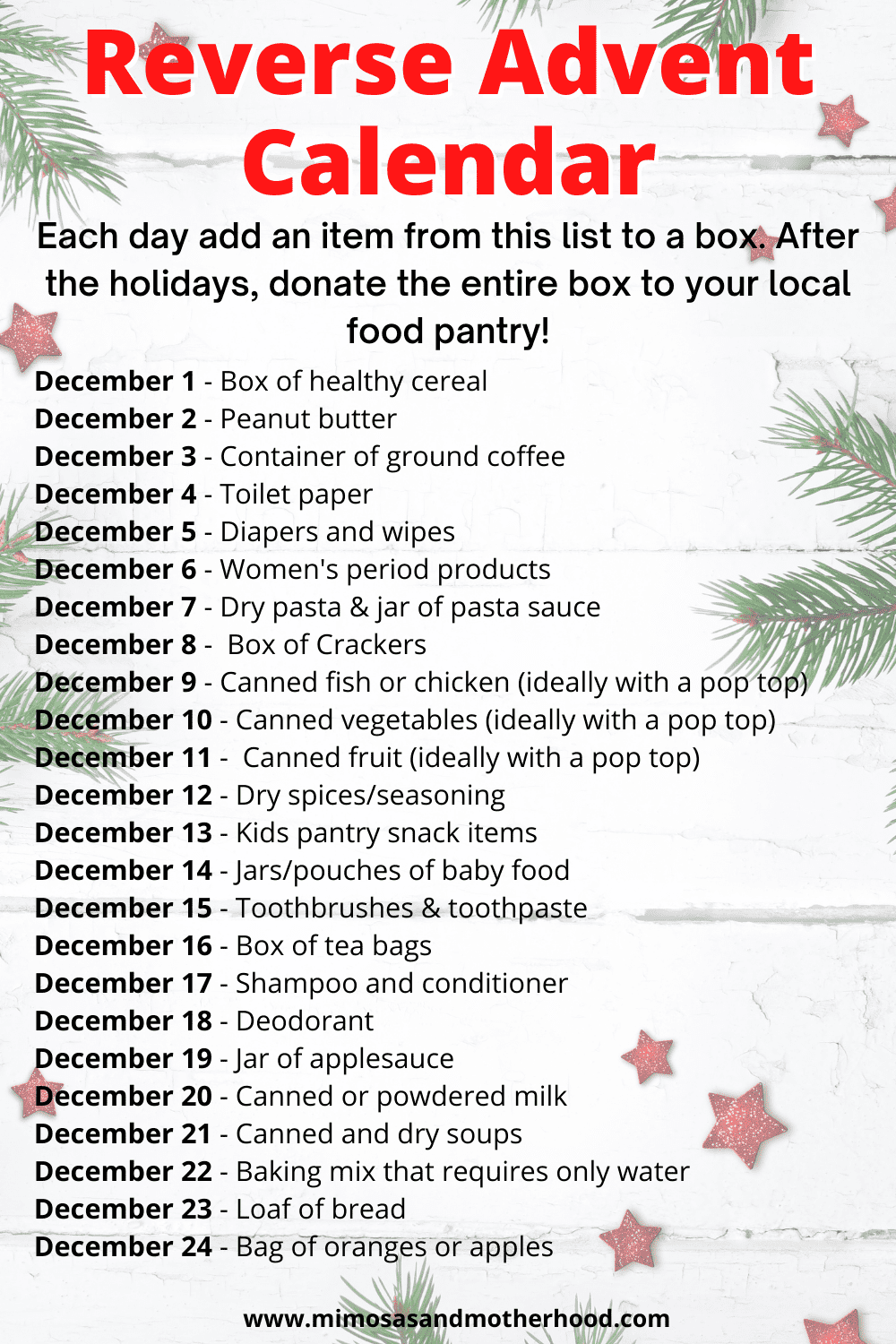 Reverse Advent Calendar Start December 1 Mimosas Motherhood