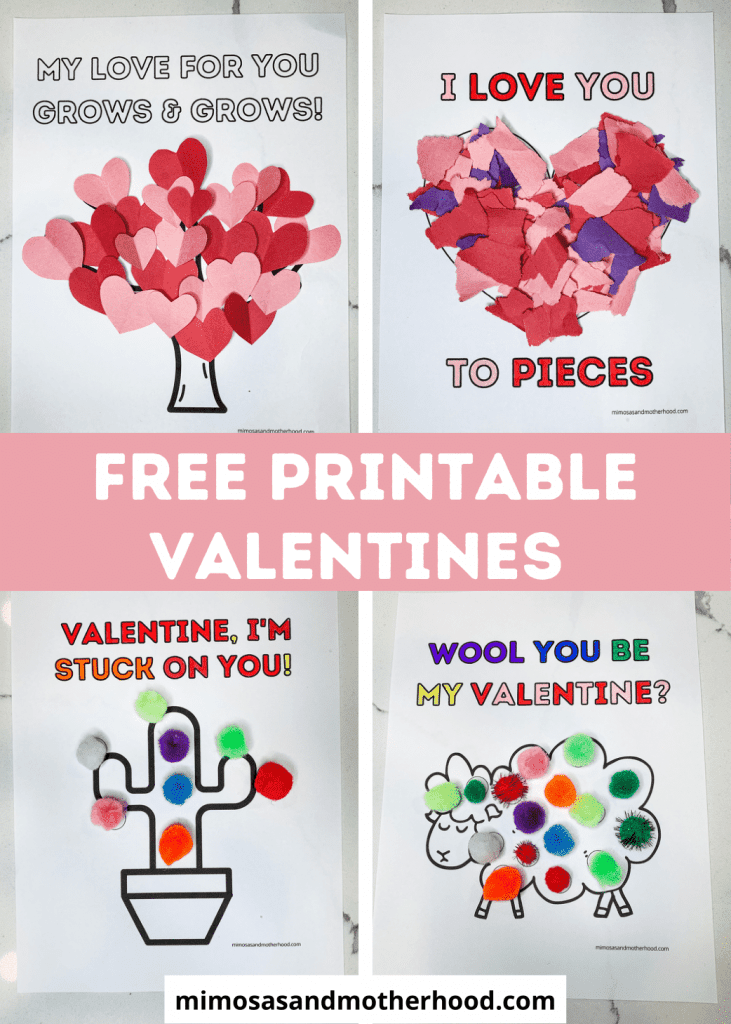 image shows a collection of printable valentine crafts for kids