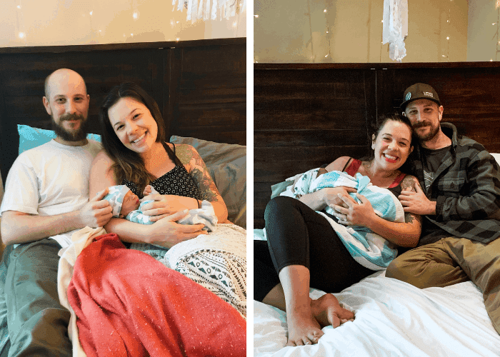 image shows a family after natural childbirth