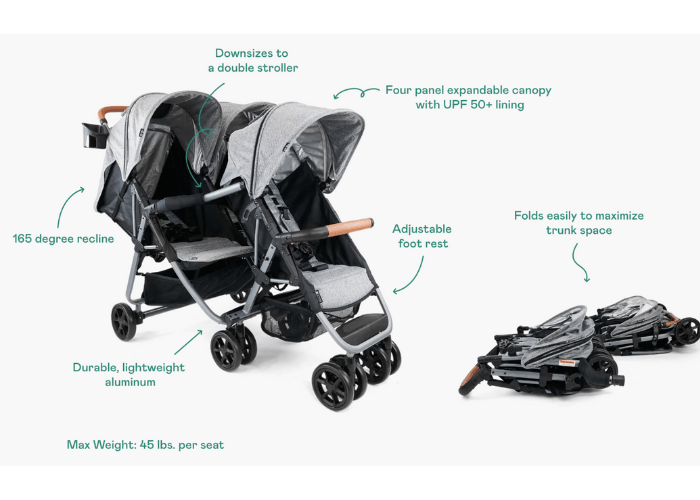 image shows a triple stroller