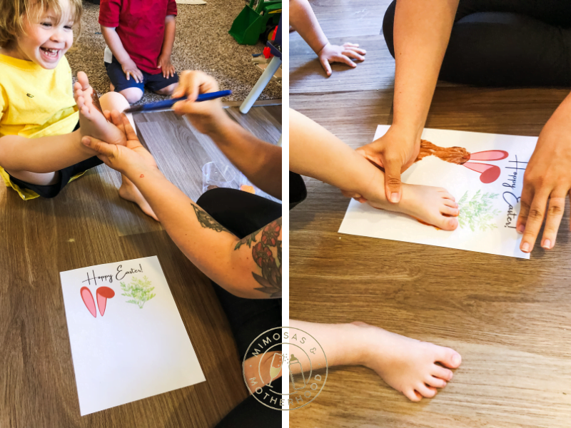 image shows a child making easter crafts