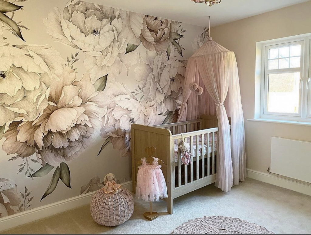 floral wallpaper in baby girl nursery