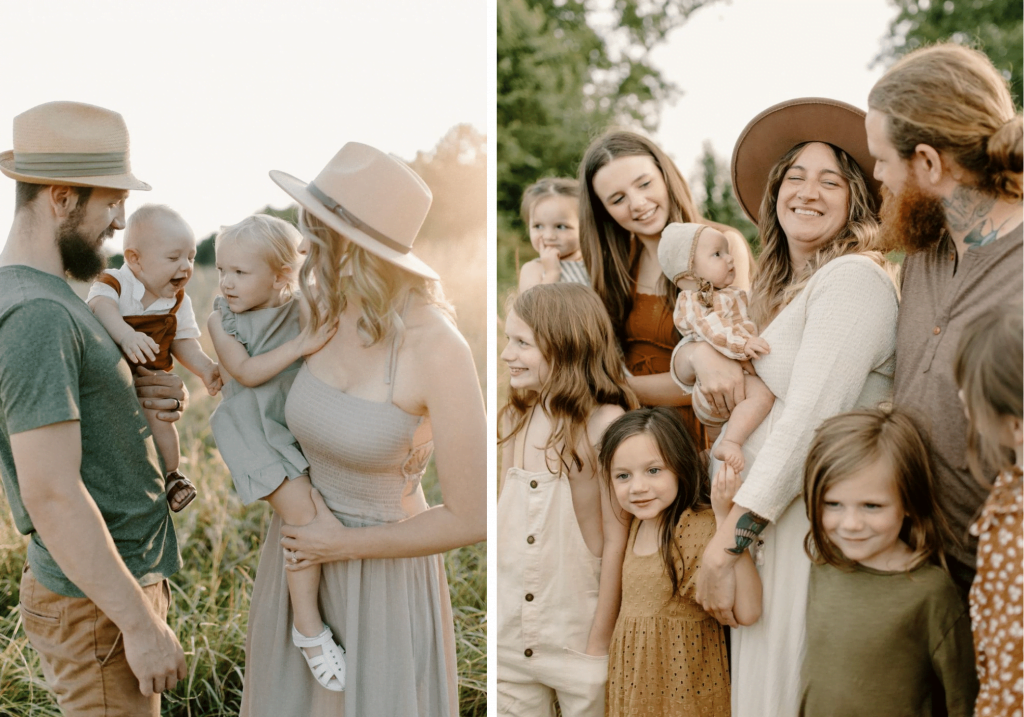 families dressed in neutral colors