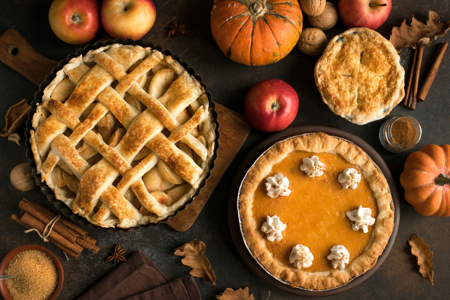 thanksgiving pies on a table