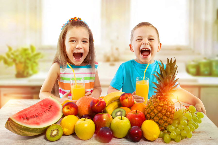 excited children with food