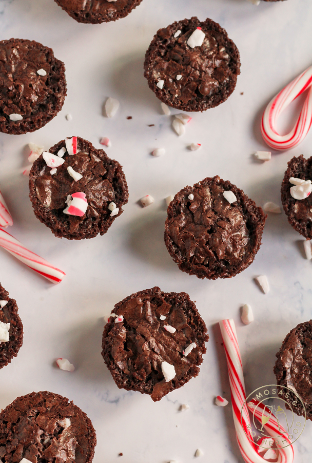 mint brownie bites with candy canes