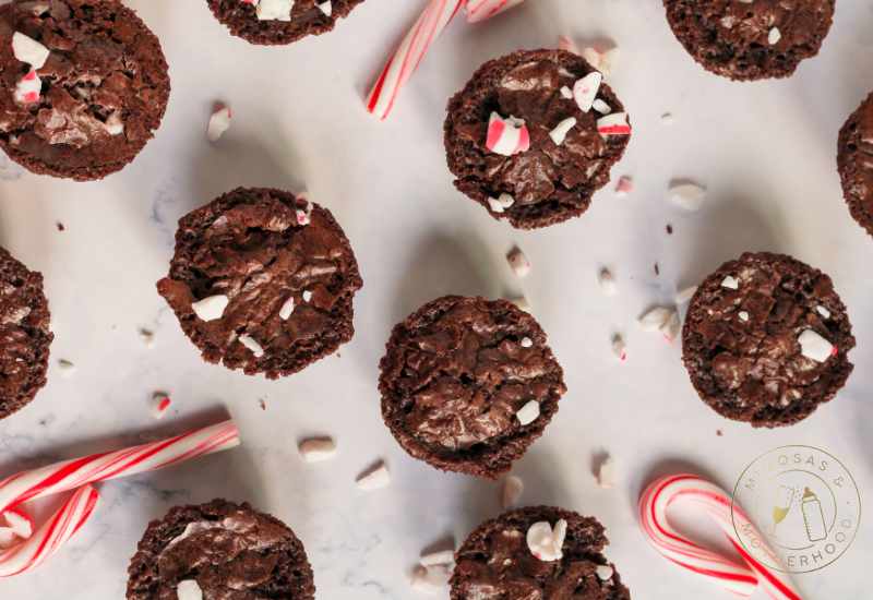 peppermint brownie bites with candy canes