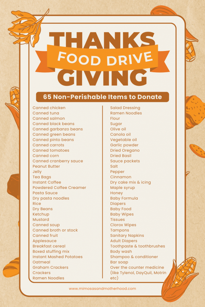 list of non perishable items to donate thanksgiving food drive