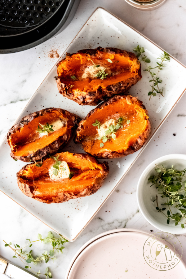 plate of air fryer baked sweet potatoes