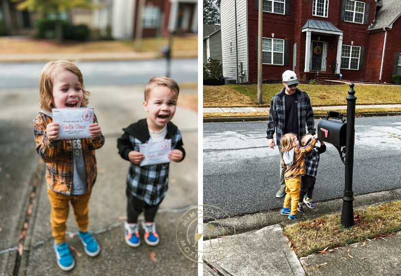 family putting letters to santa in mailbox