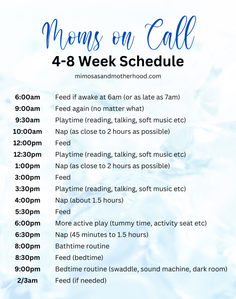 Moms on Call 4-8 week schedule