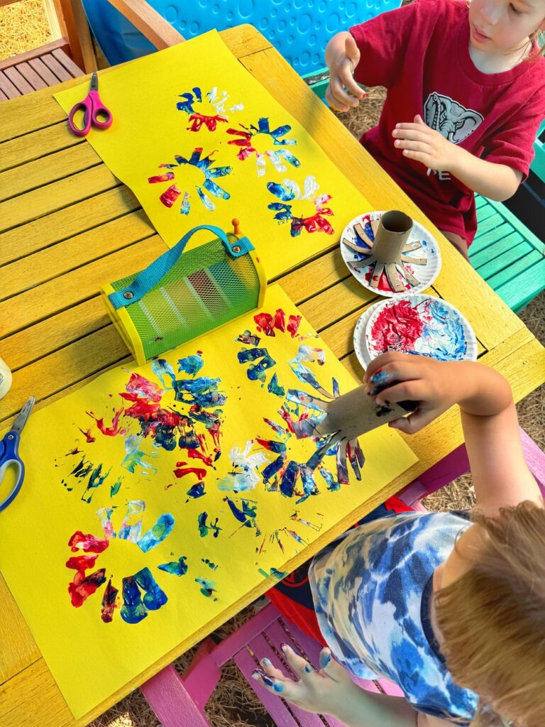 image shows children making an easy 4th of July craft