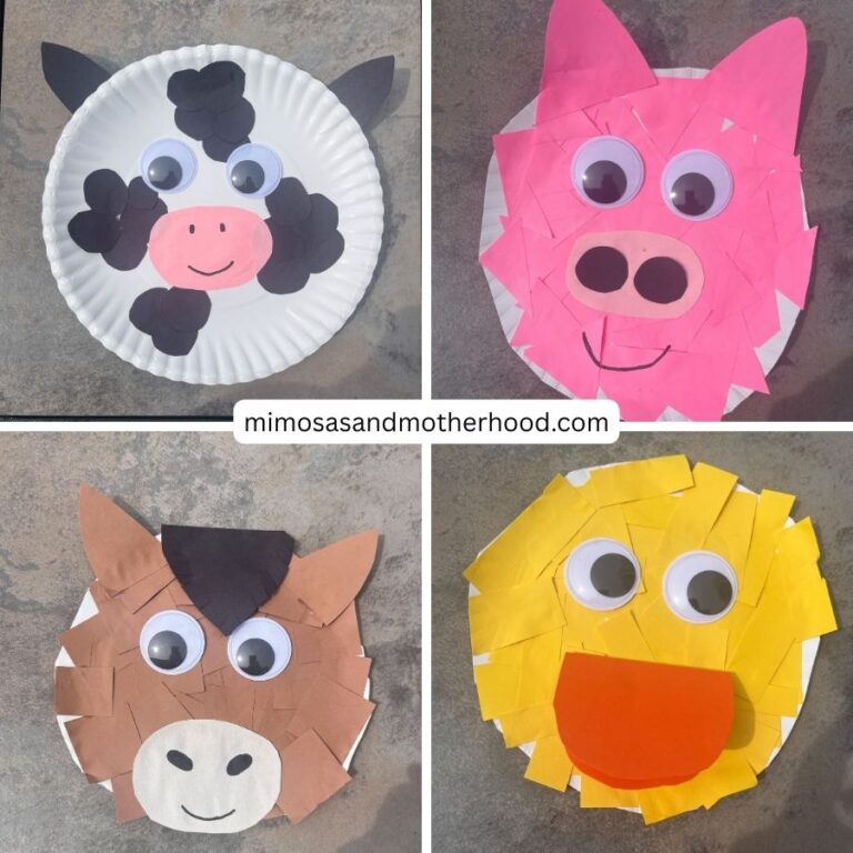 image shows 4 different farm animals made with paper plates