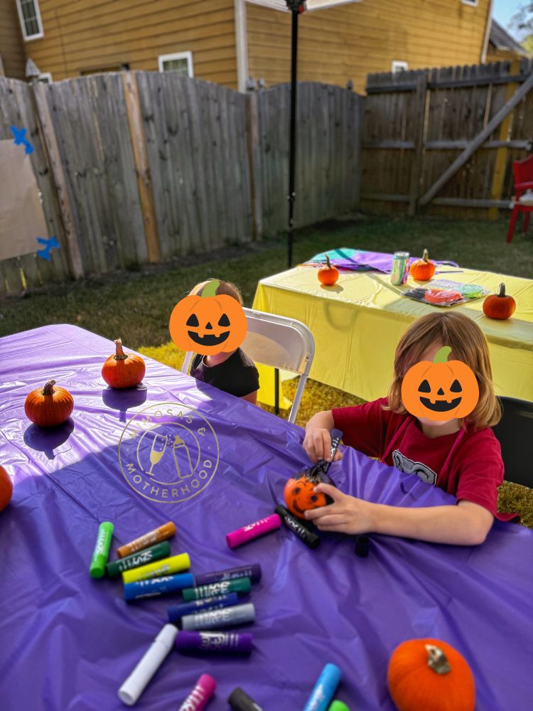 image shows kids doing a Halloween activity