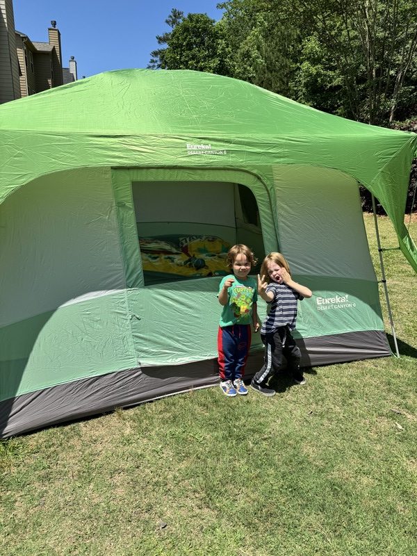kids camping in their backyard