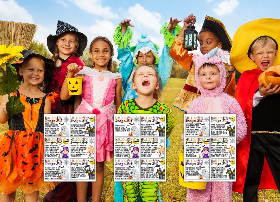 kids with scavenger hunt cards