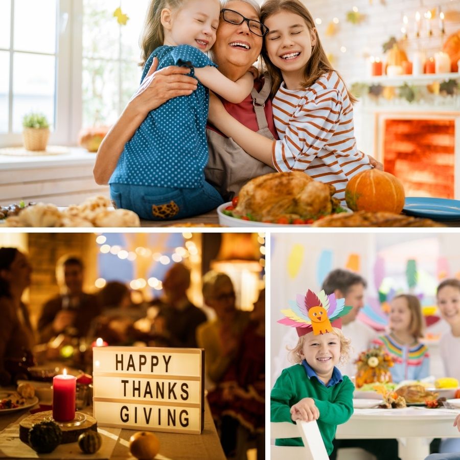 families celebrating thanksgiving together
