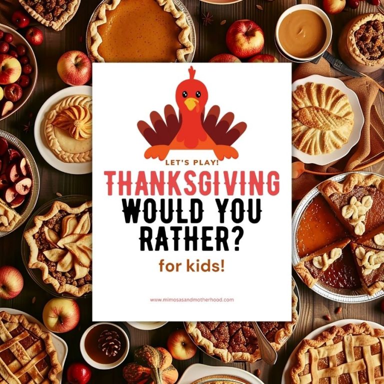 image shows thanksgiving food behind the cover of the thanksgiving would you rather questions for kids