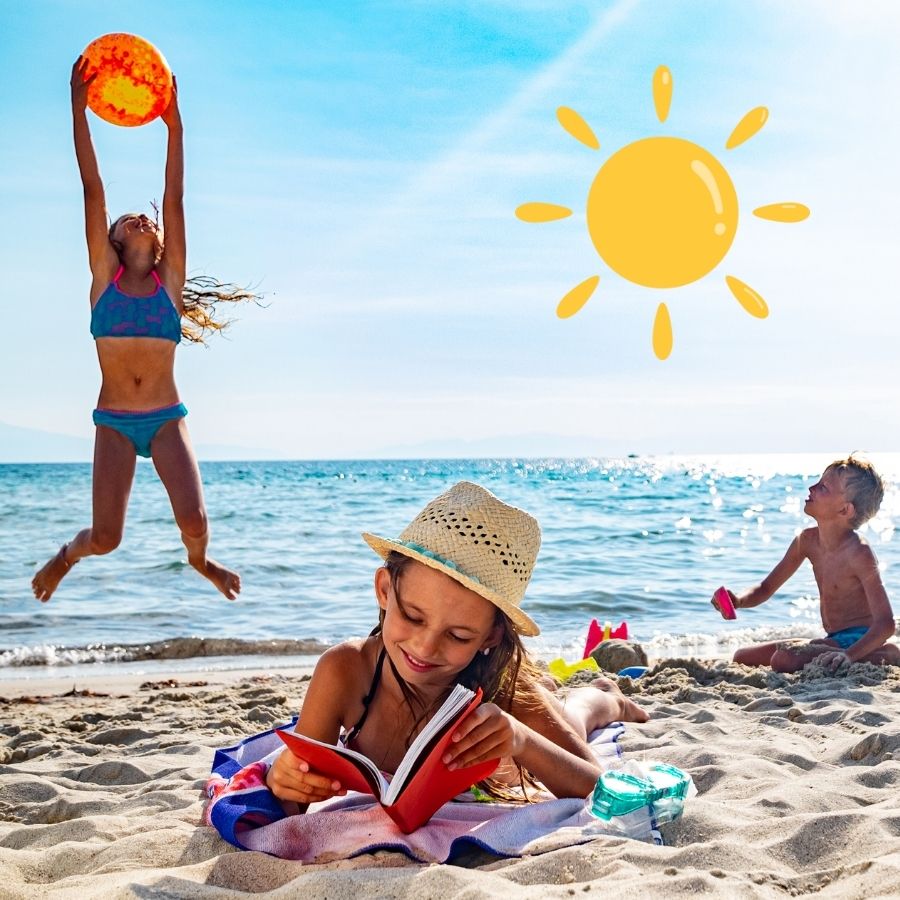 image shows kids playing on the beach