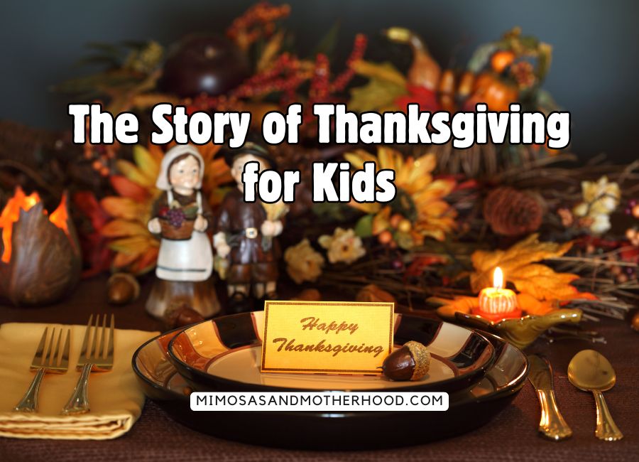 image shows a Thanksgiving table with the blog post title over it