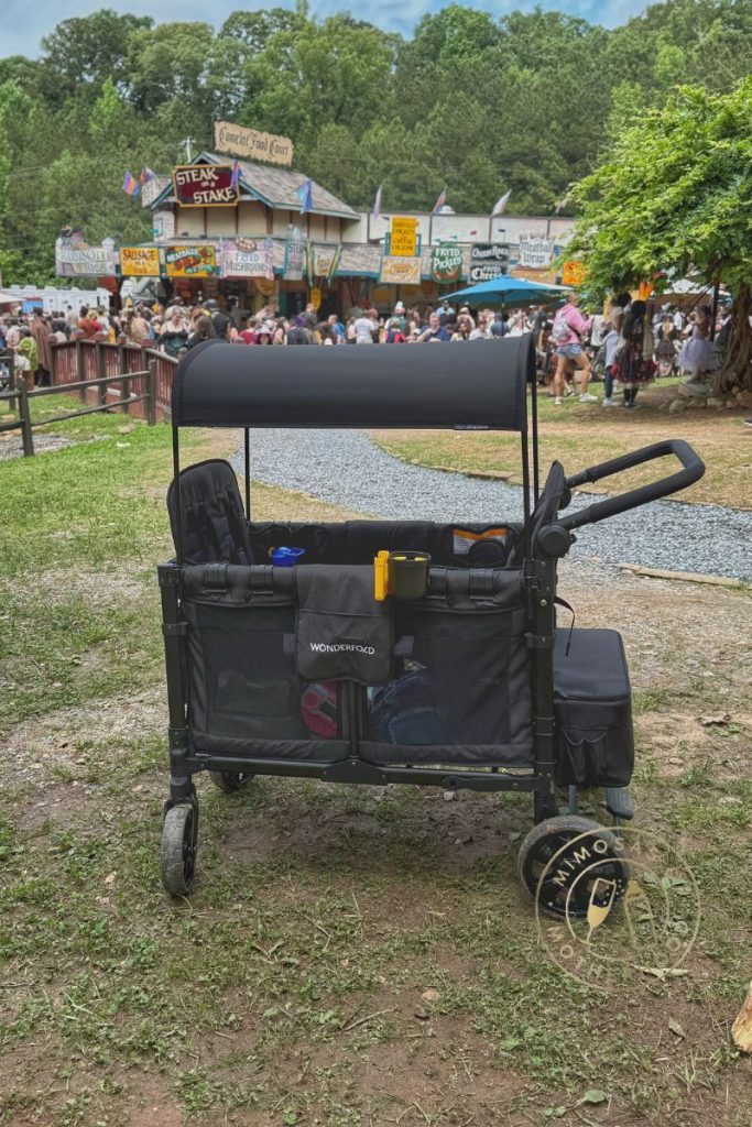 Image shows empty Wonderfold wagon on a hill