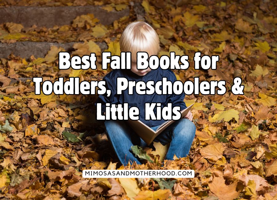image shows a child reading in leaves