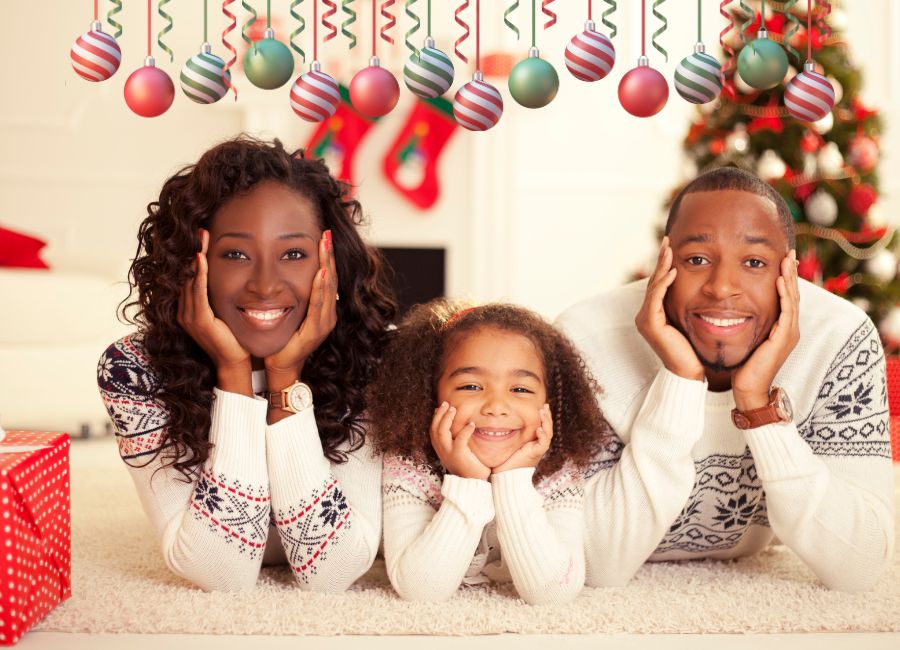 image shows a family at christmastime