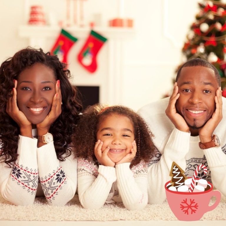 image shows a family at christmas at home