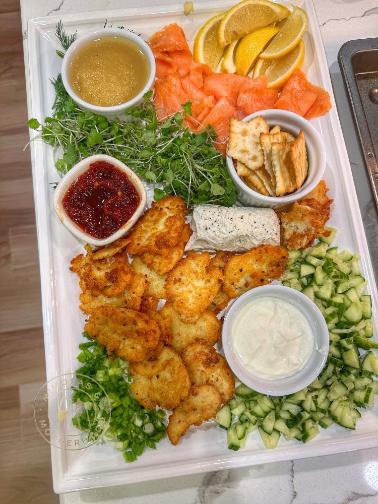 image shows a Hanukkah charcuterie board with traditional foods