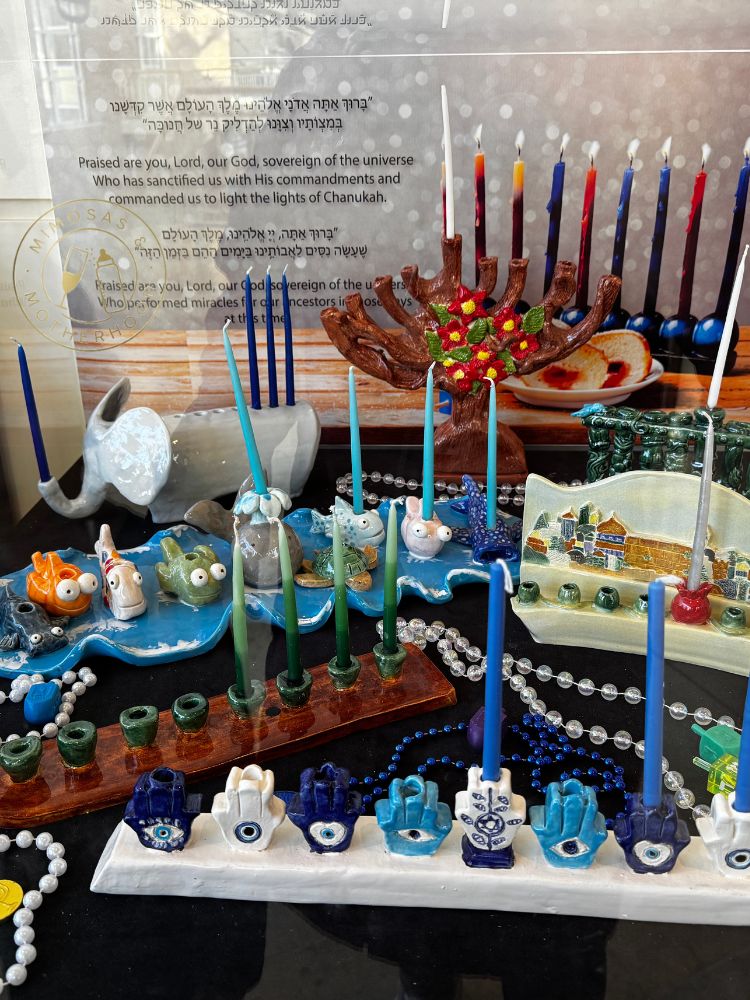 Image shows different menorahs