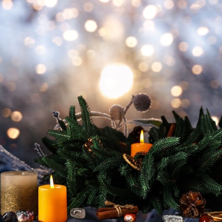 image shows some winter yule symbols