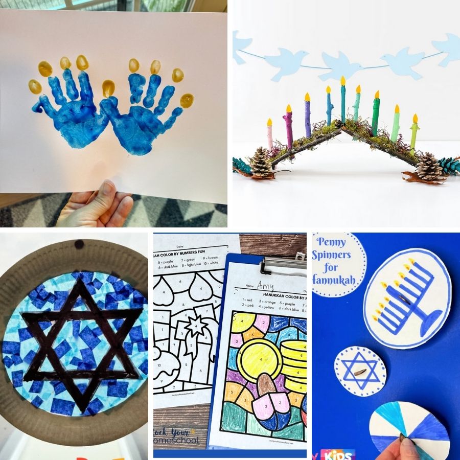 image shows 5 hanukkah crafts for little kids to make